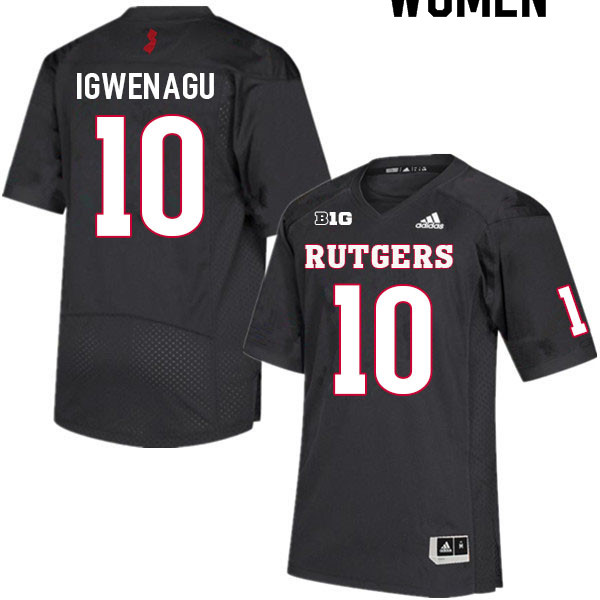 Women #10 Zukudo Igwenagu Rutgers Scarlet Knights College Football Jerseys Sale-Black - Click Image to Close